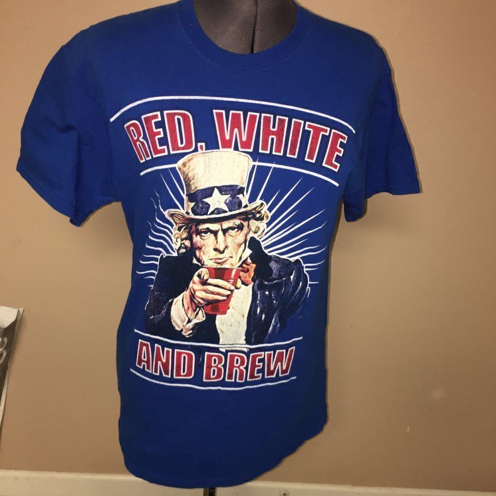 Red White and Beer Abe Lincoln Shirt Medium - Picture 2 of 5